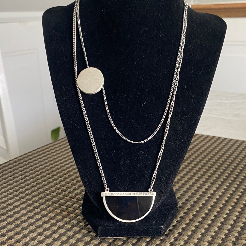Lane Bryant Silver-Tone Layered Necklace with Disc and Half-Moon Pendant